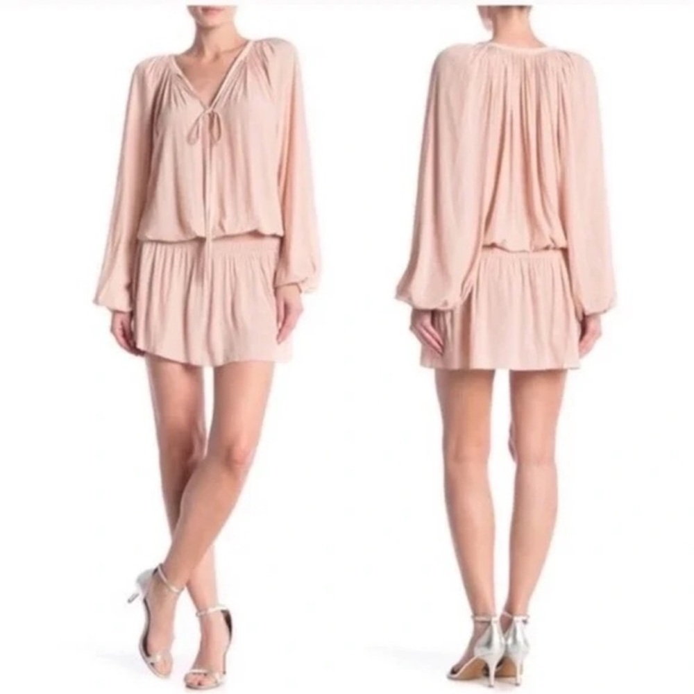 Ramy Brook Paris MEDIUM long sleeve smocked mini Dress pink elegant